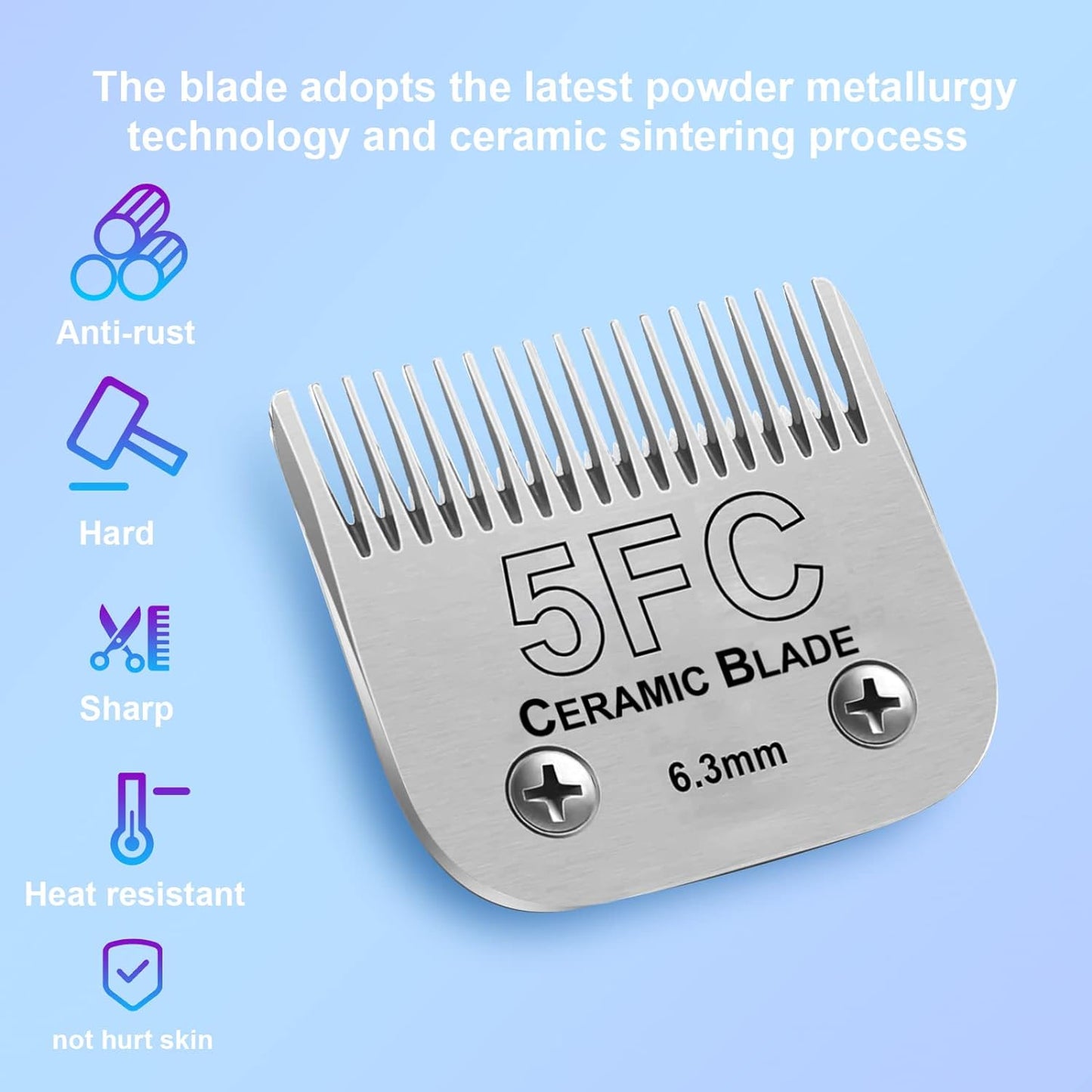 2 Pack Detachable Pet Dog Grooming Clipper Ceramic Blades,Compatible with Andis Size 5FC 1/4”(6.3mm) Cut Length (64122), Most Oster A5, Wahl KM Series Clippers