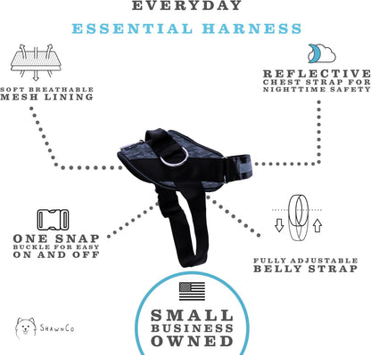 ShawnCo Essential Dog Harness, No-Pull Pet Vest with 3 Leash Clips, No Choke, Reflective, Adjustable and Padded, for Easy Walking and Training for Small, Medium and Large Dogs (Dark Camo, XL)