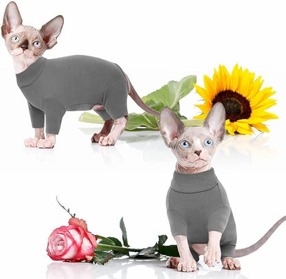 ROZKITCH Cat Sweaters for Cats Only, Breathable Soft Pet Jumpers, Warm Coat with Four Legs, Lightweight Sweater T-Shirt Cat Pajamas Jumpsuit Vest Cornish Rex, Devon Rex, Peterbald Grey XS