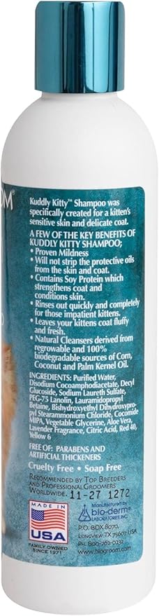 Bio-Groom Kuddly Kitty Shampoo - Tearless, Gentle Kitten Shampoo, Soap-Free, Cat Bathing Supplies, Quick Rinse, Cat & Kitten Grooming Supplies, Cruelty-Free, Made in USA, Cat Shampoo - 8 fl oz 1-Pack