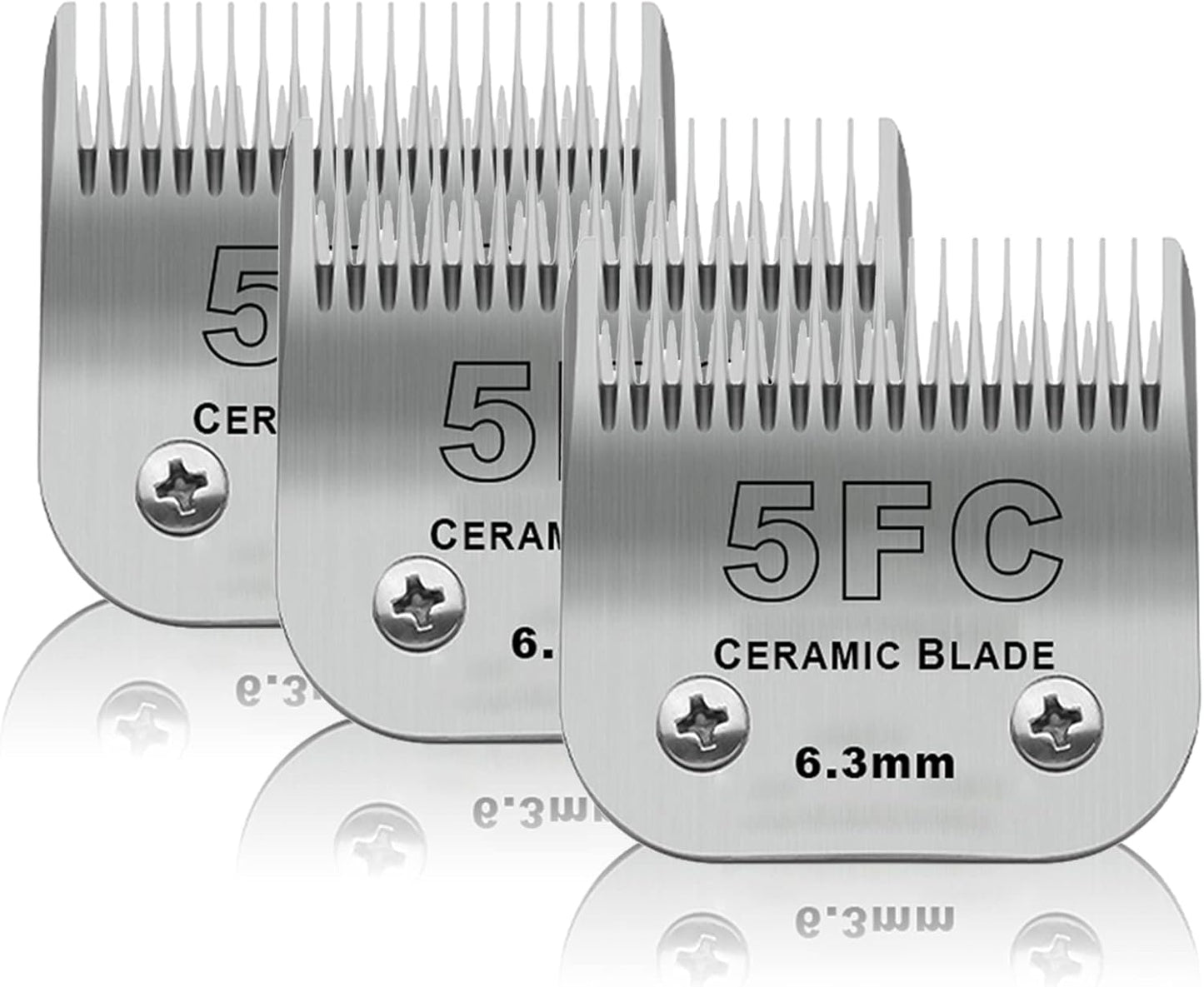 3 Pack 5FC Detachable Pet Dog Grooming Ceramic Blades,Compatible with Andis,Oster A5,Wahl KM-10 Series,Size 5FC Blade 1/4-Inch 6.3MM Cut Length