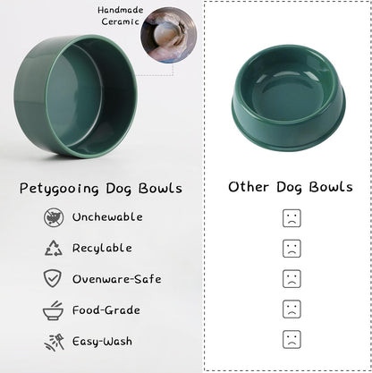 Petygooing Green Elevated/Raised Ceramic Dog Bowl for Medium and Large Breeds, Dog Food Water Dish with Stand,Pet Feeding Bowl with Anti Slip Rubber Large Dogs(1800ml 7.6 Cups)