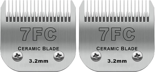 2 Pack Detachable Pet Dog Grooming Clipper Ceramic Blades,Compatible with Andis Size-7FC Cut Length 1/8"(3.2mm),Compatible with Oster A5 Wahl KM10 Series Clippers