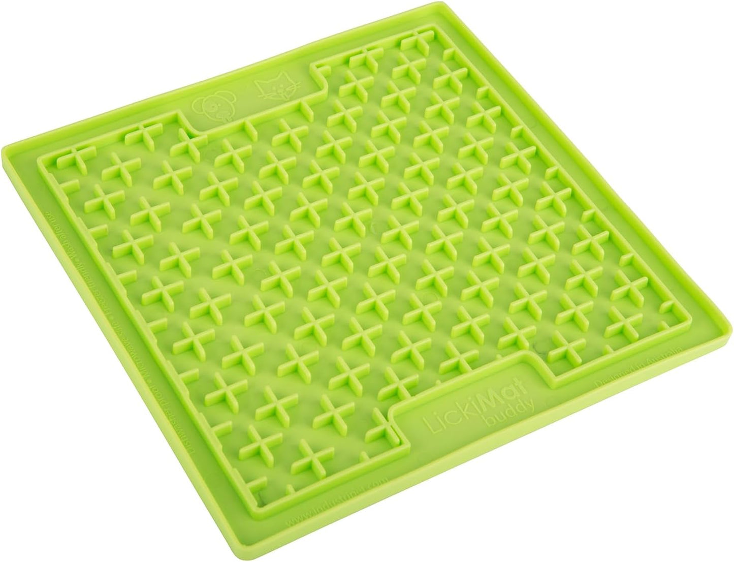 LickiMat Classic Buddy, Cat Slow Feeder Lick Mat, Boredom Anxiety Reducer; Perfect for Food, Treats, Yogurt, or Peanut Butter. Fun Alternative to a Slow Feed Cat Bowl or Dish, Green