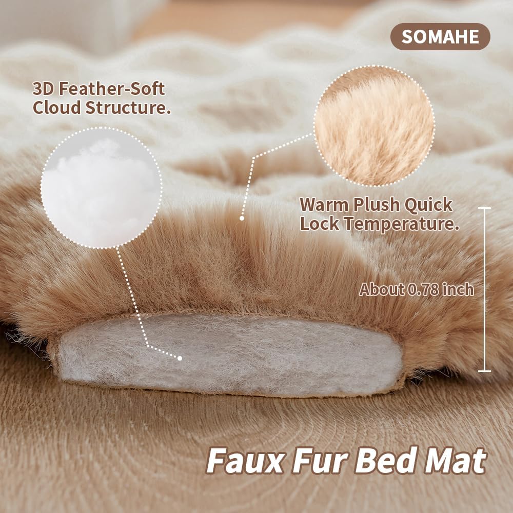 Cat Beds for Indoor Cats Faux Fur Pet Pad Mat Plush Kitten Bed with Non-Slip Bottom for Carriers/Couch Dog & Puppy Friendly 35 x 27 Inch X-Large Coffee