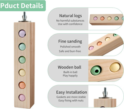 Bird Toys & Bird Perch, Bird Wooden Block Chewing Toy Parrot Foraging & Puzzle Toys Bird Cage Accessories for Conures Parakeets Cockatiels Lovebirds African Grey Macaws (Spinning Ball)