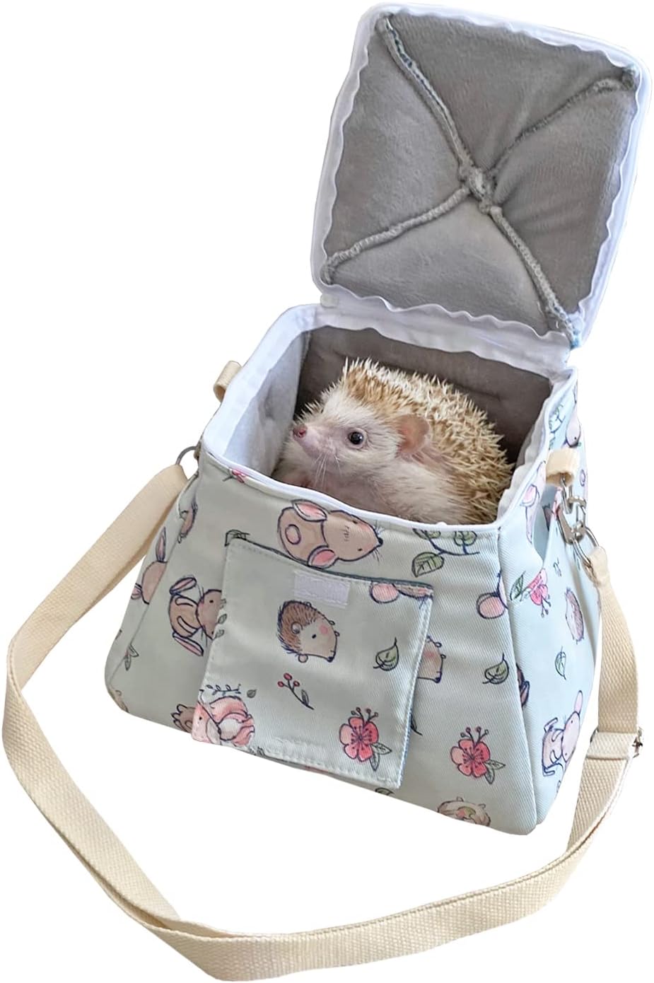 Portable Outgoing Flannel Hedgehog Carry Carrier Bag House Hideout Habitat Beds for Sugar Glider Hamster Guinea Pig Ferret Squirrel Small Animal Carrier Pouch (Light Blue)