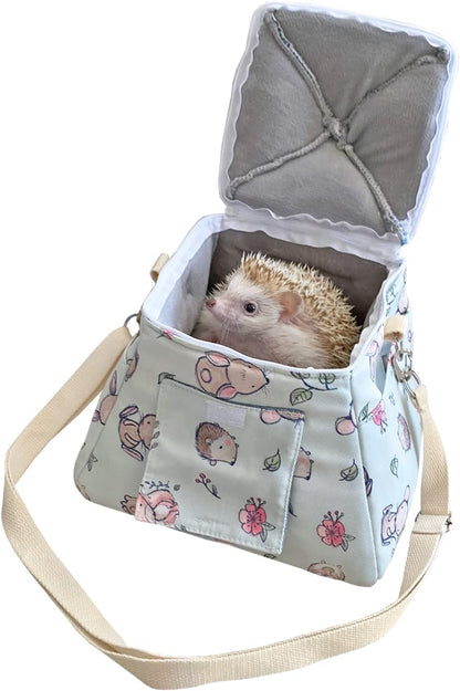 Portable Outgoing Flannel Hedgehog Carry Carrier Bag House Hideout Habitat Beds for Sugar Glider Hamster Guinea Pig Ferret Squirrel Small Animal Carrier Pouch (Light Blue)