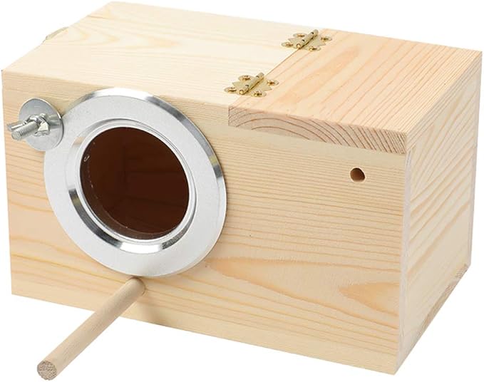 Pine Wood Parakeet Nest Box Bird House Budgie Breeding Mating Box for Lovebirds Cockatiel Parrotlets (S)