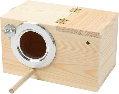 Pine Wood Parakeet Nest Box Bird House Budgie Breeding Mating Box for Lovebirds Cockatiel Parrotlets (S)