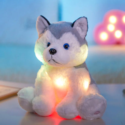 Houwsbaby 12'' Gray Light up Husky Stuffed Animal Dog Floppy LED Plush Toy Puppy Night Lights Glow Pillow Birthday Festival for Kids Toddler Girls