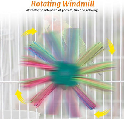 Bird Toy Rotating Perch Toy, Wooden Parrots Ferris Wheel Toy with Colorful Wooden Sticks, Hanging Bird Stand Cage Accessories for Parakeet Parrot, Cockatiel, Budgerigar,Conure, Lovebirds (B)