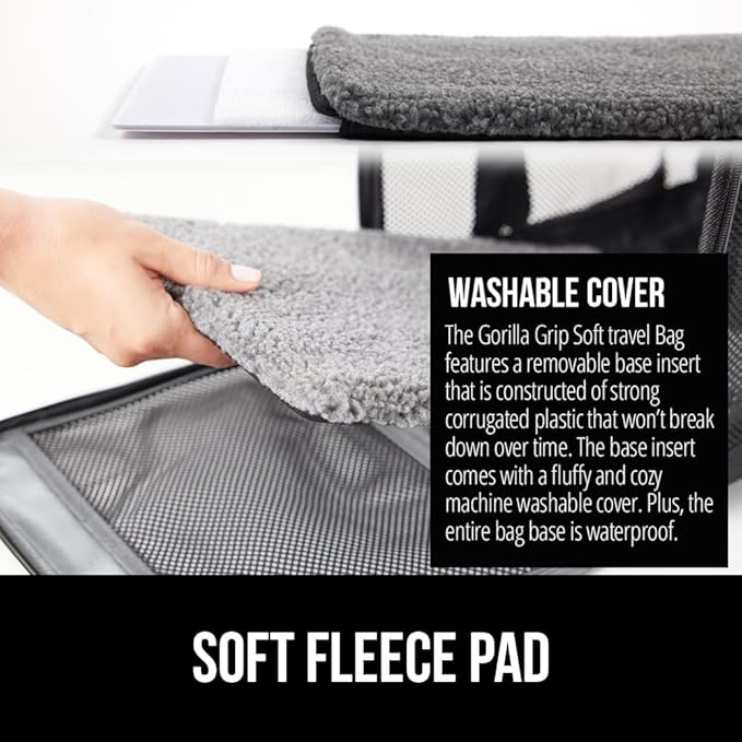 GORILLA GRIP Cat Carrier Travel Bag Up to 15 Lbs, Soft Collapsible Small Dog Carriers, Top and Side Entry Breathable Mesh, Grip Feet on Underside, Cozy Washable Waterproof Pad, Portable Kennel, Gray