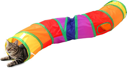 Pet Cat Tunnel, S-Shape Tunnels for Indoor Cats, Collapsible Pet Tunnel for Kitten, Puppy, Rabbit, 25cm-Wide Tunnels, Durable & Breathable, with Peek Hole Toy Ball