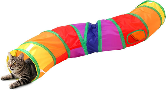 Pet Cat Tunnel, S-Shape Tunnels for Indoor Cats, Collapsible Pet Tunnel for Kitten, Puppy, Rabbit, 25cm-Wide Tunnels, Durable & Breathable, with Peek Hole Toy Ball