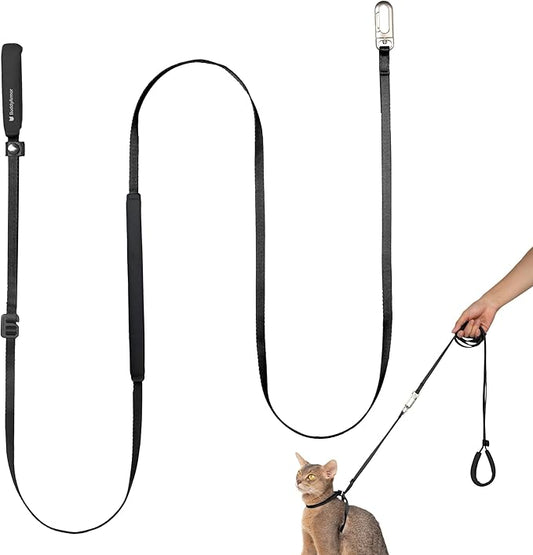 Ultra Lightweight Cat Leash Adjustable with Padded Handle, Soft Thin Nylon Cat Walking Training Waist Crossbody Leash for Kitten >4lbs Small Large Cats Puppy, No Harness (Midnight Black)
