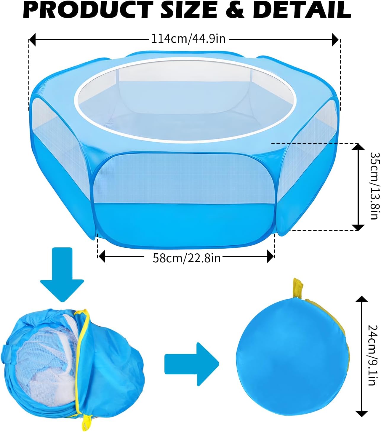 UWE Small Animal Playpen, Chicken Brooder Box with Cover Top, Portable Outdoor Exercise Pet Cage Tent, Waterproof Breathable Pet playpen Indoor for Chick Ktiien Bunny Hamster Guinea Pig, Blue