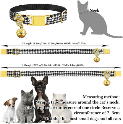 Personalized Breakaway Cat Collars - Magnetic Buckle, Bell - Safety Quick Release, Customized for Girls & Boys Cats- (Houndstooth-Black)