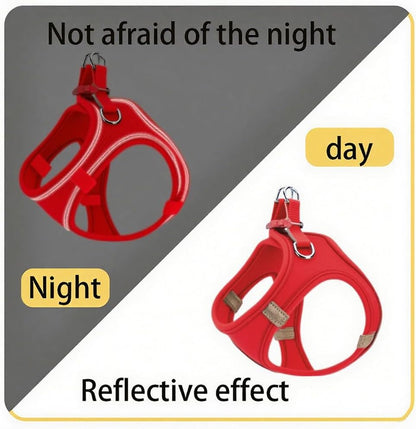 Dog Harness Small Sized and Leash Set, Dog Harness with Leash Set, Comfortable Air Mesh Dog Vest Harness with Reflective Strip, Reflective for Safe Easy Walking Dogs, Cats, Red S