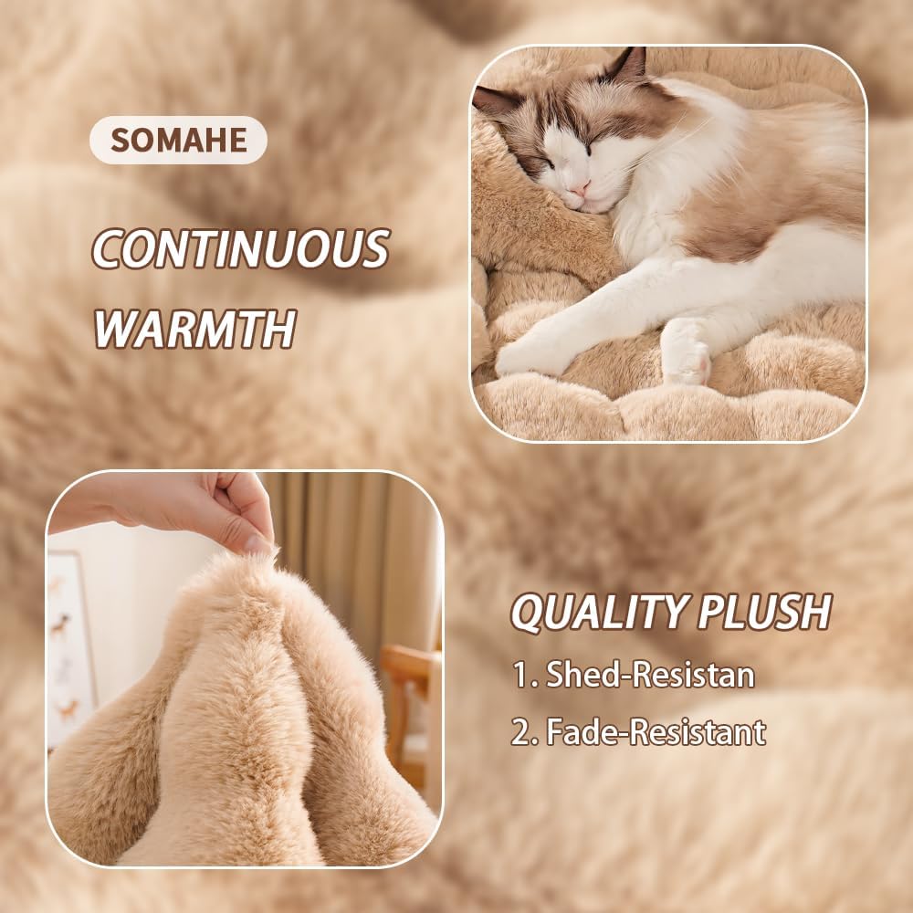 Plush Cat Beds for Indoor Cats Faux Fur Pet Mat with Non-Slip Bottom Cozy Kitten Bed for Carriers/Couch/Floor/Dog & Puppy Friendly 23 x 15 Inch Medium Coffee