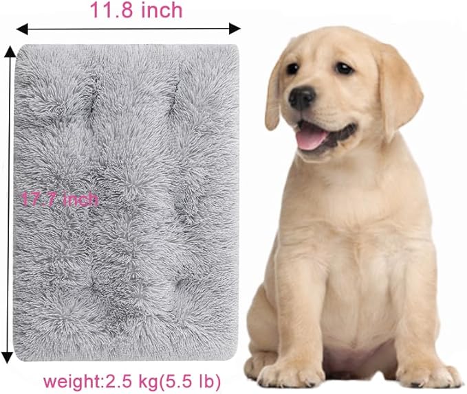 Fluffy Small Dog Bed, Washable Warm Winter Heated Calming Dog Crate Bed for Small Size, Supportive Plush Crate Pad for Dogs(18 * 12", Light Grey).