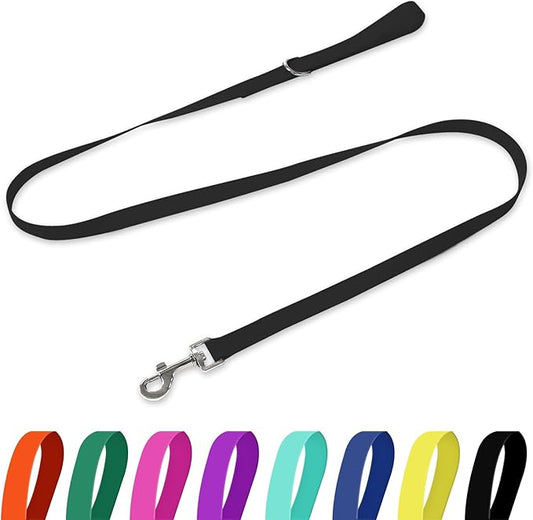 Waterproof Dog Leash, 5/6 FT Durable Odor-Proof Dog Leashes with Strong Metal Hooks Fits Small Medium or Large Dogs (Black, 6FT - 1 inch Width)