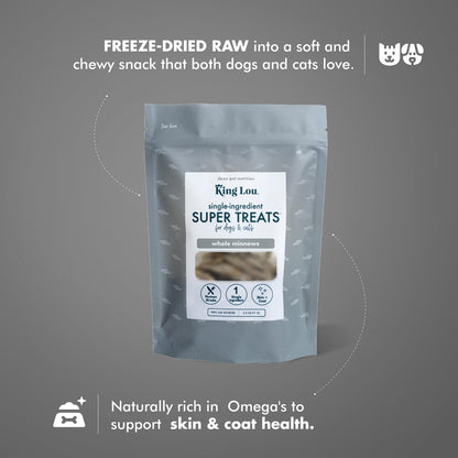 King Lou Pets - Whole Minnows for Cats and Dogs - Freeze Dried Minnows - USA-Made Freeze Dried Dog Treats and Cat Treats - Omega Rich for Skin and Coat Health - 1 lb Prior to Freeze-Drying