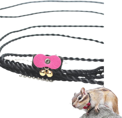 Squirrel Chipmunk Traction Rope Strap Anti-Biting Chain Rope, Small Animal Walking Collar Harness with Lead Leash for Hamster Gerbil Rat Mouse Ferret Chinchilla (Pink)