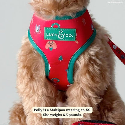 Lucy & Co. Cute Reversible Dog Harness Walking Halter - Best Designer Pet Harnesses for XS - XL Dogs - Padded Adjustable Vest for Easy Walking- Happy Howlidays - Seasonal - Small