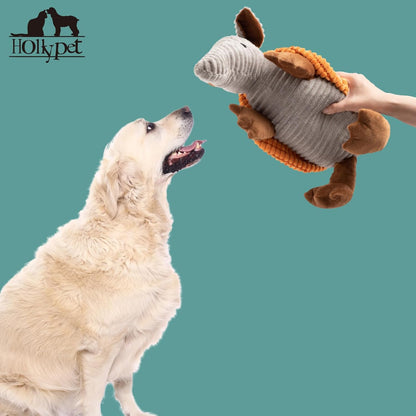 Hollypet Plush Dog Squeaky Toy Stuffed Armadillo Animal Pet Puppy Chew Toys with Clean Teeth for Small Medium Large All Breed Sizes Dogs, Orange, 14 in