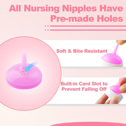 Kitten Bottle Feeding kit with Feeding Nipple and Syringe, Soft Silicone Nursing Pet Feeding Bottle, Ventilation Valve Resistant Tearing for Small Puppies, Kittens, Rabbit (M Nipple-Pink)