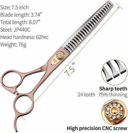 Fenice Peak Thinning Shears for Dogs and Cats Pet Grooming Scissors Chunkers Shears 440C Stainless Steel Professional Dog Trimming Scissors 7.5''