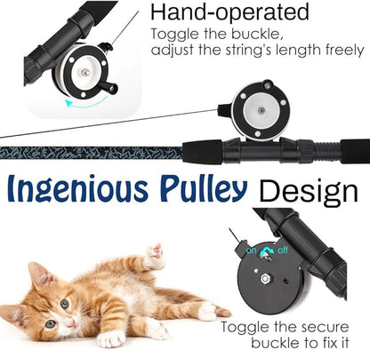 Pawaboo Cat Feather Toys, 4 Pack Interactive Cat Feather Teaser Wand Toys, Retractable Fishing Pole Wand Catcher Exerciser with Refill Fish, Dragonfly Worm with Bells, Fun Kitten Kitty Toy, Colorful