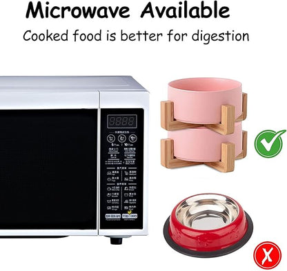 Petygooing Pink Ceramic Dog Cat Bowl Set with Stand, Pet Food and Water Dish,Medium Dog Bowls Anti Slip Set of 2 Cat Bowls Pet Food Bowl- Pet Dishes Small Medium Size Pet (28 OZ /3.6 Cups)