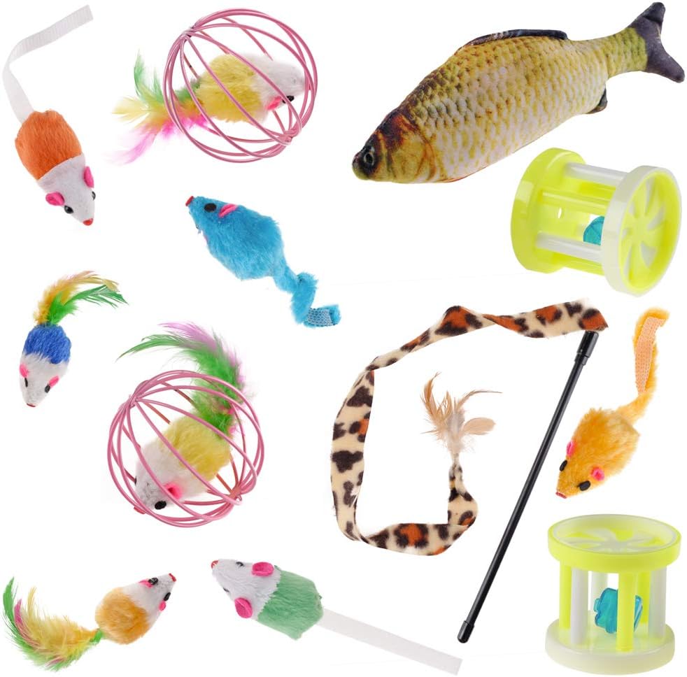 QBSM Cat Christmas Plaid Pet Paw Stockings with 26 Pcs Cat Toys for Cats and Kitten