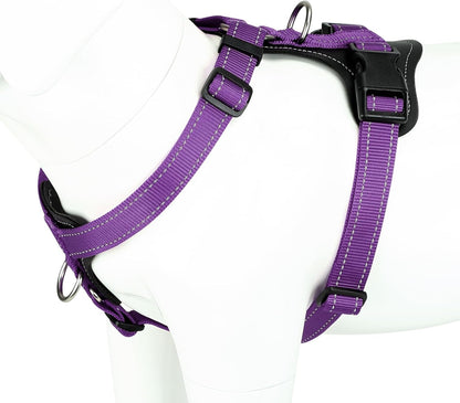 Plutus Pet Adjustable No Pull Dog Harness with Leather Accents, Heavy Duty Reflective Nylon Vest for Training, Hiking, Easy Walk Harness for Small, Medium, Large Dogs (Purple, M)