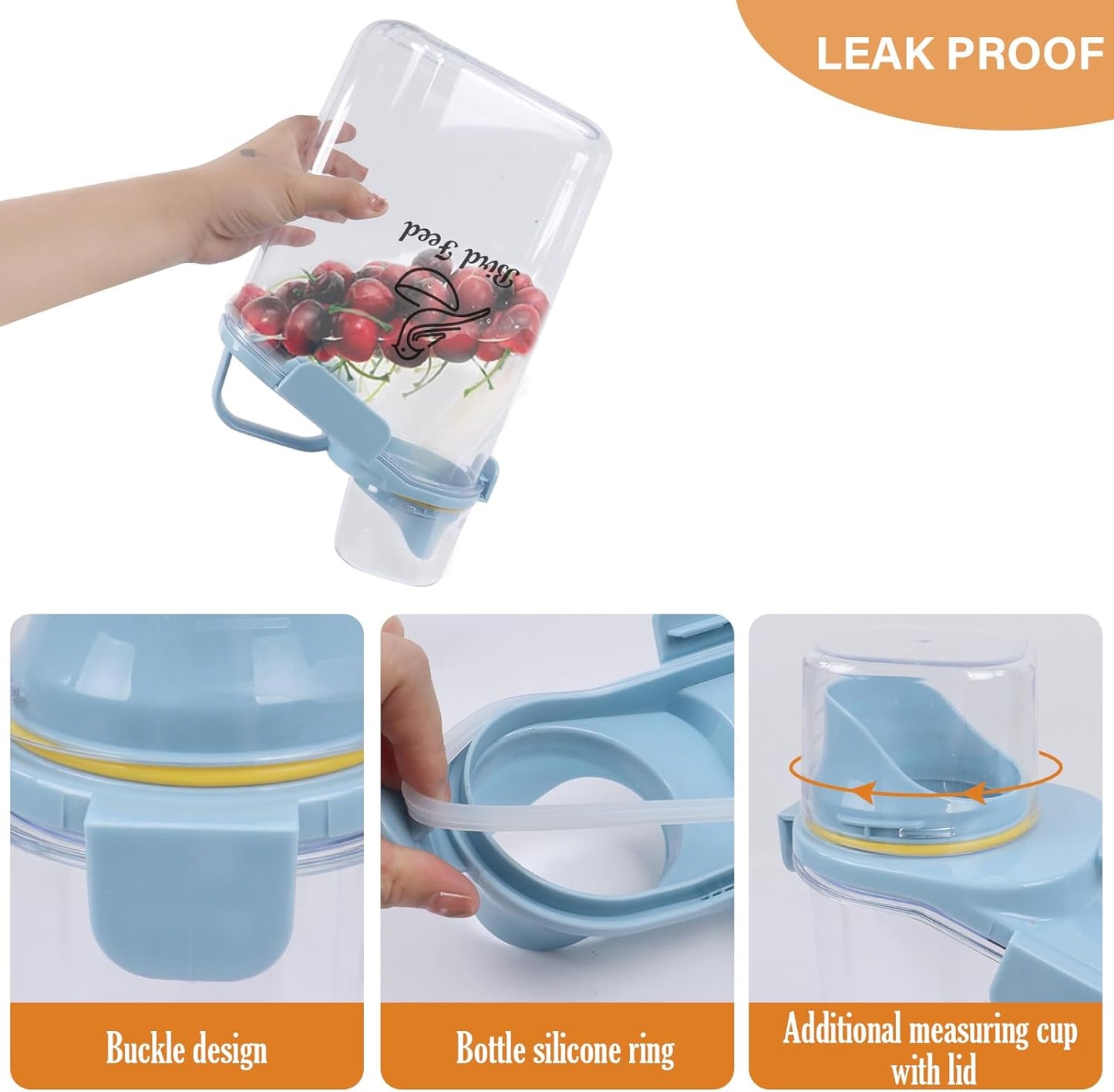 Bird Seed Storage Container Portable-3 Qt/2.8 L Clear Plastic Pet Food Container-with Measuring Cup,Airtight Wild Bird Seed Dispenser for Storing Sunflower Seed|Squirrel proof|BPA Free-Blue