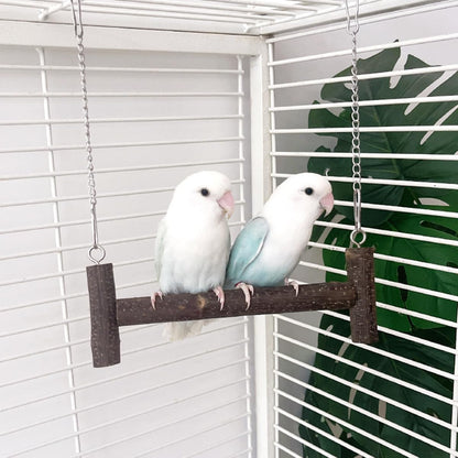 Natural Wood Parakeet Swing Toy, Cockatiel, Lovebird, Budgie Wooden Perch Stand, Small and Medium Bird Cage Accessories (Small)