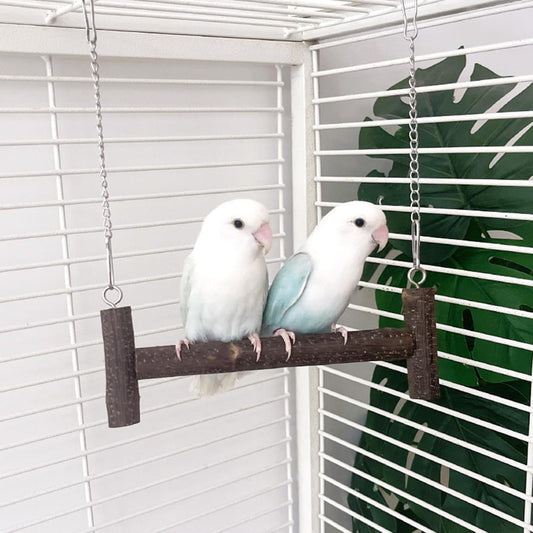 Natural Wood Parakeet Swing Toy, Cockatiel, Lovebird, Budgie Wooden Perch Stand, Small and Medium Bird Cage Accessories (Small)