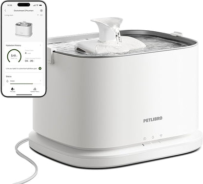 PETLIBRO Upgrade Cat Water Fountain, Dockstream 2 Smart App Monitoring Pet Water Fountain for Cats Indoor, 3L/101oz Cat Fountain Stainless Steel Tray for Drinking, 5G WiFi Auto Cat Water Dispenser Dog