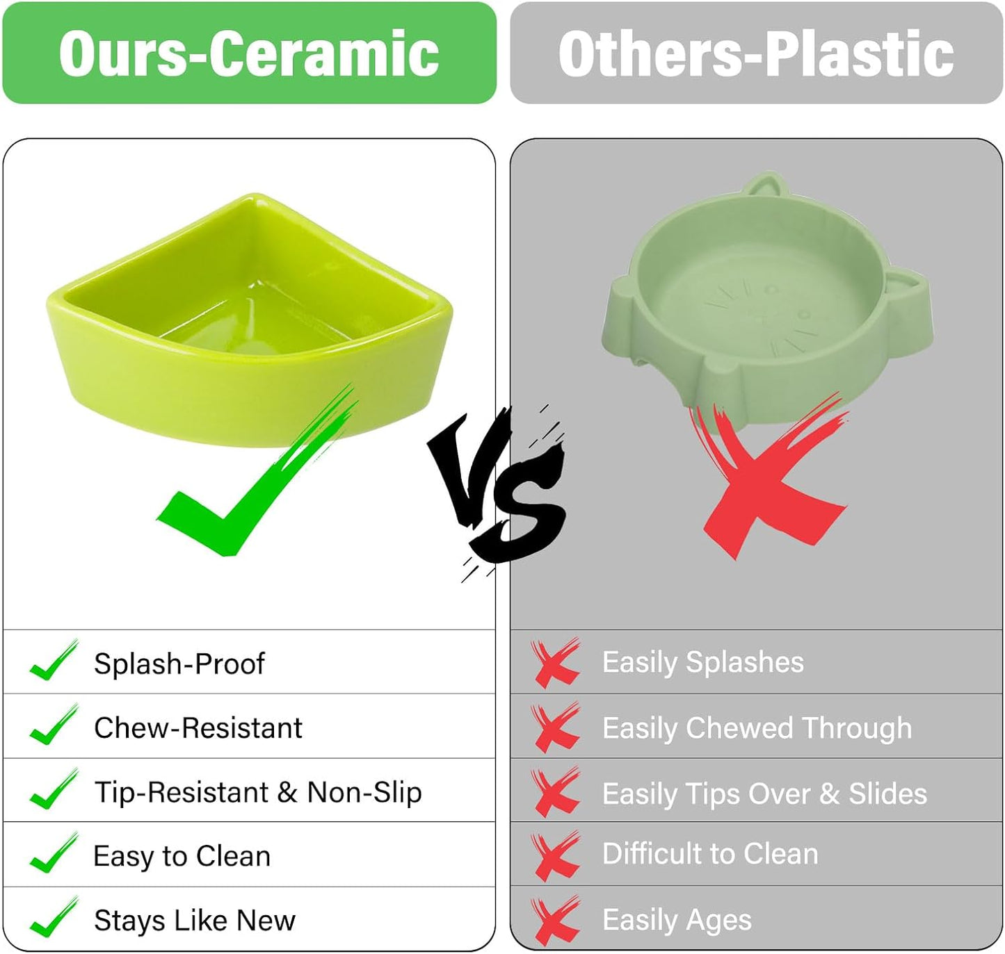 2 Pack Ceramic Feeding Bowls for Small Pets, Anti-Tip, Anti-Slip, Space-Saving Fan-Shaped Design, Ideal for Hamster, Guinea Pig, Gerbil, Sugar Glider, Mice, Chinchilla, Hedgehog (Pink + Green)