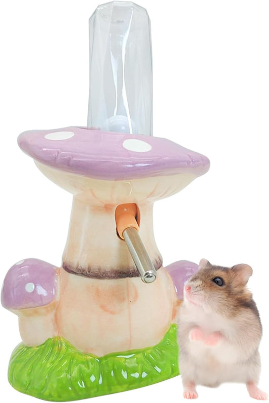 PINVNBY Mushroom Ceramic Hamster Water Bottle 80ML Automatic Gerbil Water Bottle Non Drip with Stand Vertical Hamster Water Dispenser for Guinea Pigs Gerbils Rats Mice (Purple)