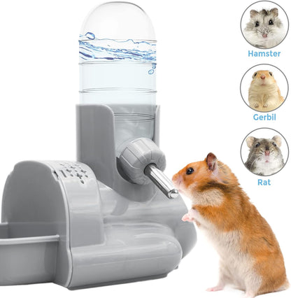 VANNON 3 in 1 Hamster Water Bottle No Drip Small Animal Water Bottle Automatic Bottle Dispenser with Food Container Base Hut and Hideout Base 4oz/120ml,Leekproof, BPA Free