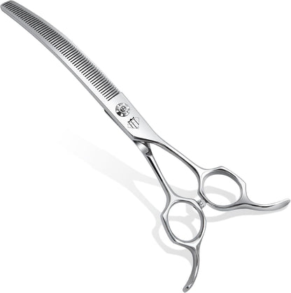 Professional Curved Thinning Scissors for Dog Grooming, 30-Degree Curvature, Japanese 440C for Trimming Dogs Cats and Other Pets face and paws (Curved Thinner)