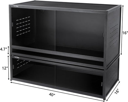 Reptile Terrarium 40''x16''x16'' ToxiRium Large PVC Reptile Enclosure 44 Gallons with 12'' Height Cabinet for Bearded Dragon Gecko Lizard Snake, Wide Breeding Vivarium Area with Sliding Doors Lock