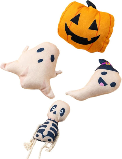 4-Pack Halloween Cat Toy Catnip Plush Toys Set - Pumpkin, Ghost, and Skeleton Design, Soft and Durable Cat Toys for Halloween Fun, Perfect for Indoor Play and Exercise
