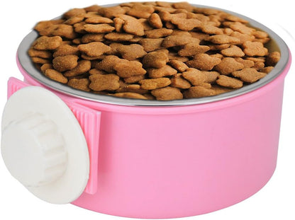 Crate Dog Bowl Removable Stainless Steel Water Food Feeder Bowls Cage Coop Cup for Cat Puppy Bird Pets