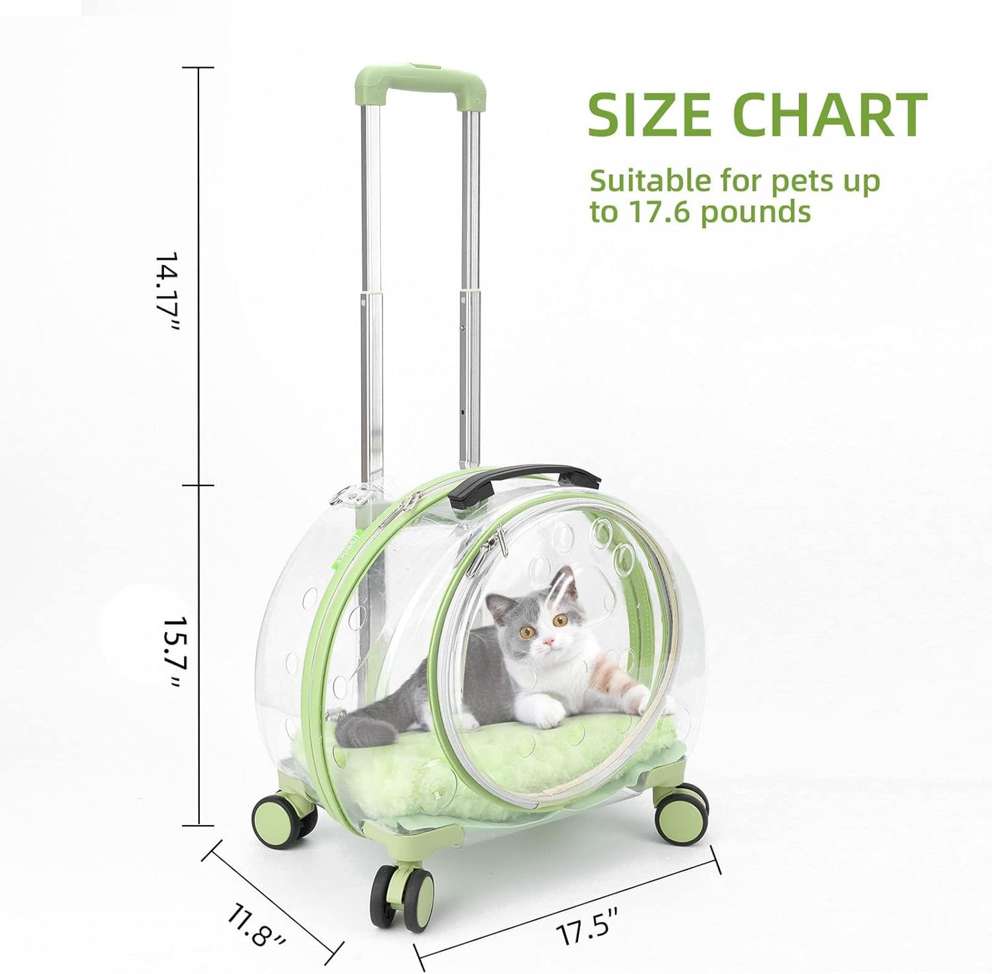 Transparent & Fully Breathable Hard cat Carrier with Rolling Wheels for Dogs, Cats, Multiple Carrying Options, Perfect for Traveling/Taking a Walk