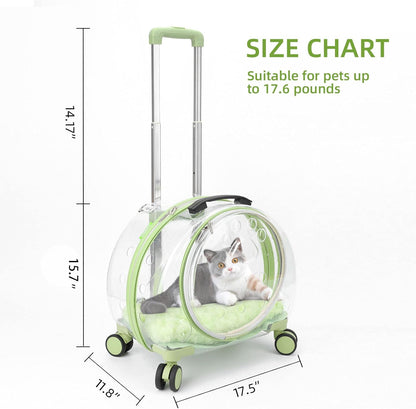 Transparent & Fully Breathable Hard cat Carrier with Rolling Wheels for Dogs, Cats, Multiple Carrying Options, Perfect for Traveling/Taking a Walk