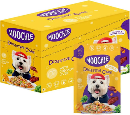 MOOCHIE Grain Free Small Dogs Wet Dog Food - Digestive Care - Real Chicken, Beef & Vegetable - No Artificial Flavors or Preservative - 12 x 3 oz Pouch